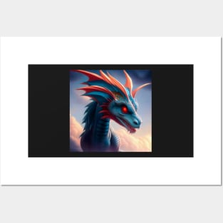 Blue Dragon with Pink Fins and Red Eyes Posters and Art